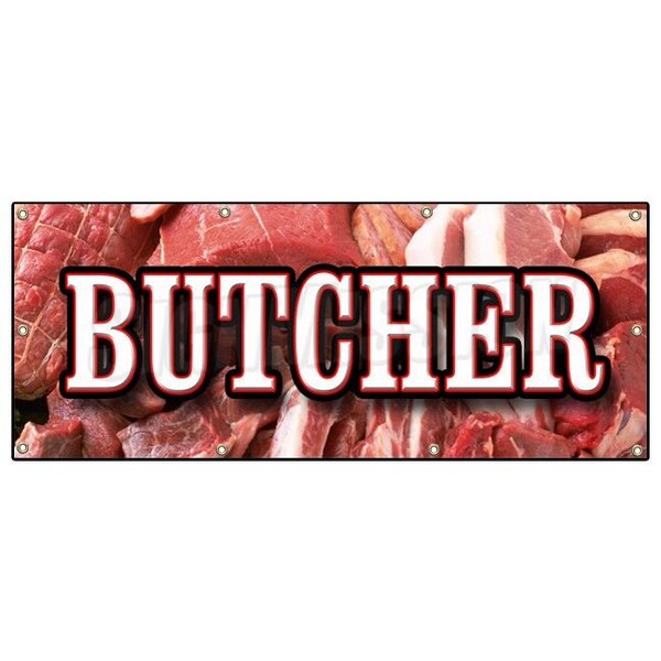 BUTCHER BANNER SIGN shop meat quality usda beef pork poultry